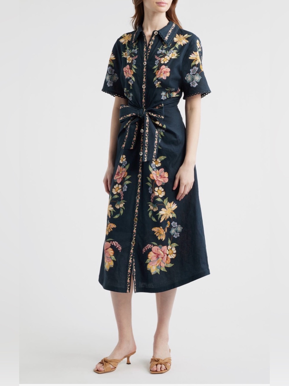 FARM Rio Maira Floral Belted Midi Shirtdress, Size Small, &320 - Picture 6 of 13